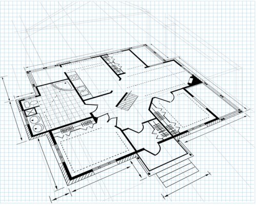 Architektonischer Grundriss eines Hauses auf Millimeterpapier.